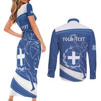 Personalized National Greek Flag Day Couples Matching Short Sleeve Bodycon Dress and Long Sleeve Button Shirt Elliniki Dimokratia