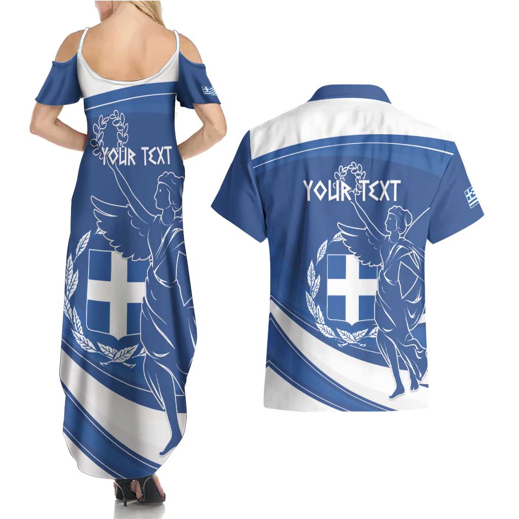 Personalized National Greek Flag Day Couples Matching Summer Maxi Dress and Hawaiian Shirt Elliniki Dimokratia