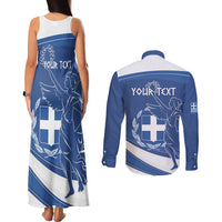 Personalized National Greek Flag Day Couples Matching Tank Maxi Dress and Long Sleeve Button Shirt Elliniki Dimokratia