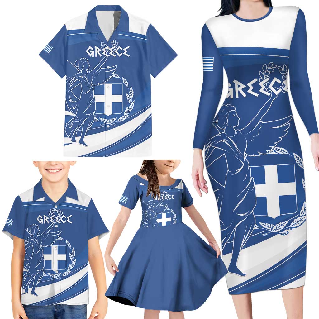 Personalized National Greek Flag Day Family Matching Long Sleeve Bodycon Dress and Hawaiian Shirt Elliniki Dimokratia