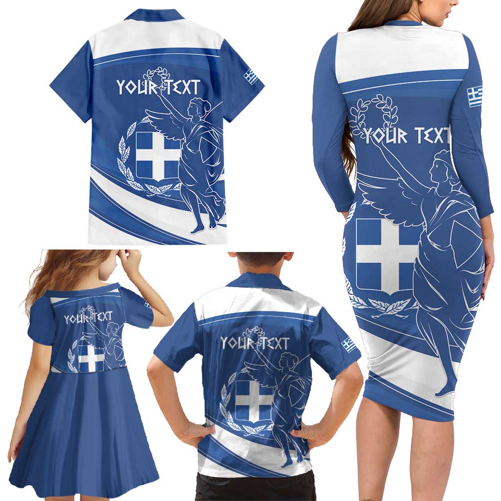 Personalized National Greek Flag Day Family Matching Long Sleeve Bodycon Dress and Hawaiian Shirt Elliniki Dimokratia