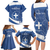 Personalized National Greek Flag Day Family Matching Long Sleeve Bodycon Dress and Hawaiian Shirt Elliniki Dimokratia