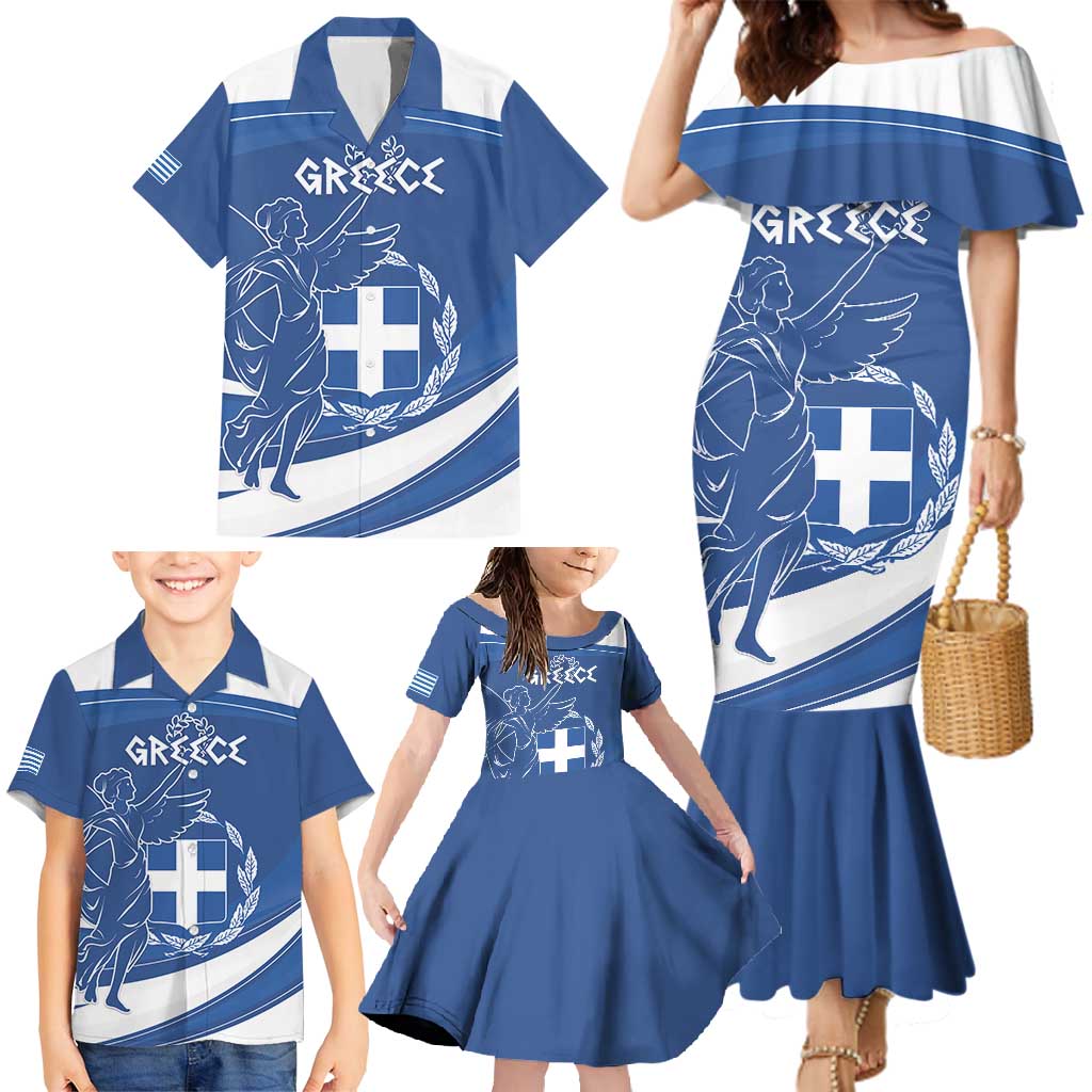 Personalized National Greek Flag Day Family Matching Mermaid Dress and Hawaiian Shirt Elliniki Dimokratia
