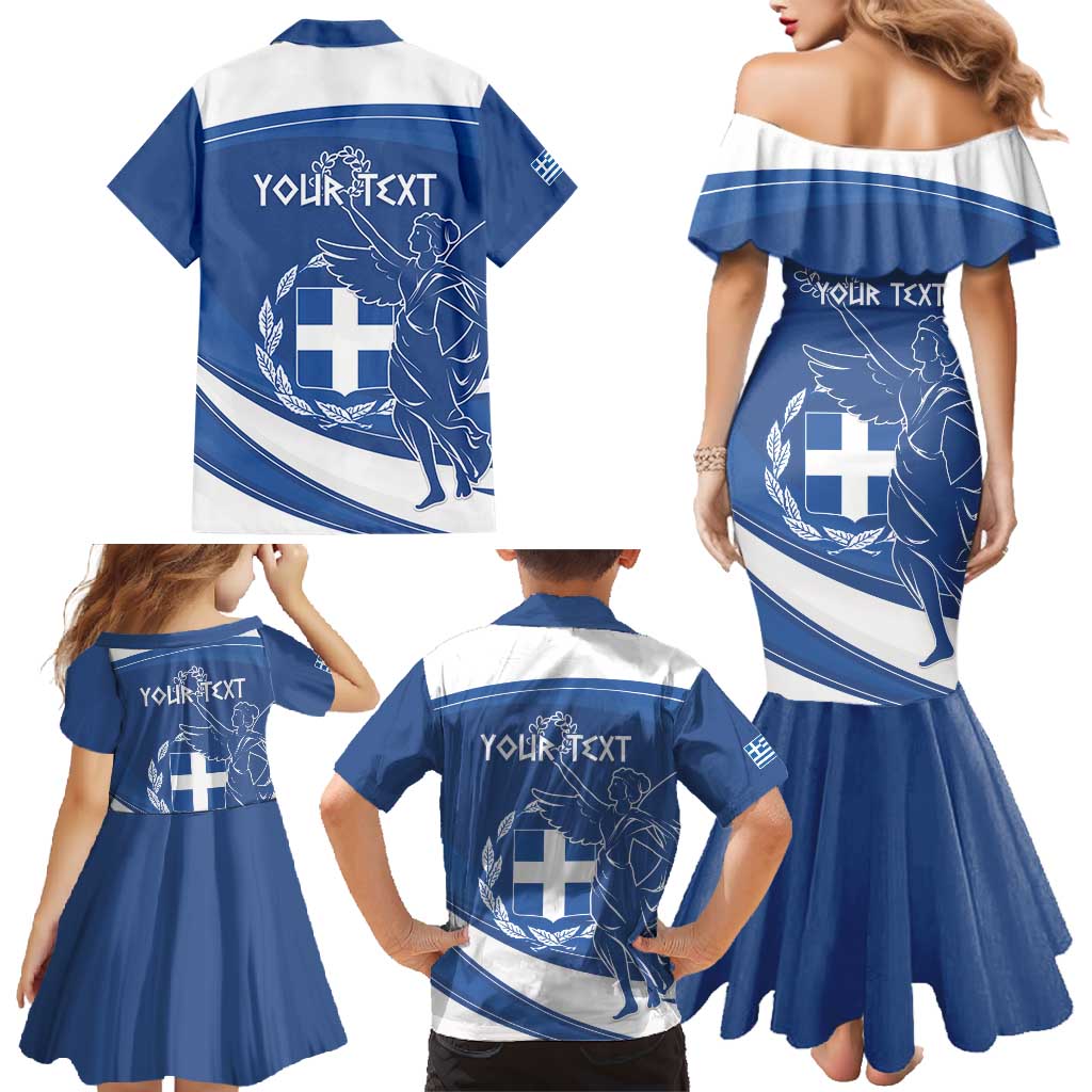 Personalized National Greek Flag Day Family Matching Mermaid Dress and Hawaiian Shirt Elliniki Dimokratia