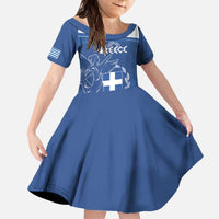 Personalized National Greek Flag Day Family Matching Off The Shoulder Long Sleeve Dress and Hawaiian Shirt Elliniki Dimokratia