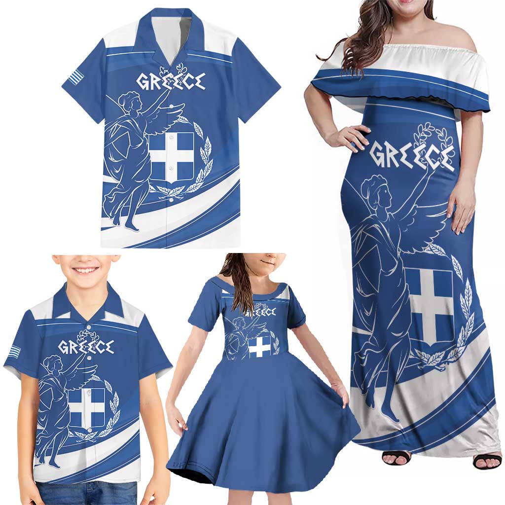 Personalized National Greek Flag Day Family Matching Off Shoulder Maxi Dress and Hawaiian Shirt Elliniki Dimokratia