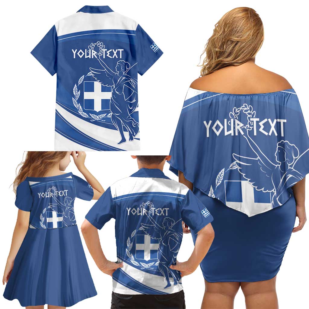 Personalized National Greek Flag Day Family Matching Off Shoulder Short Dress and Hawaiian Shirt Elliniki Dimokratia