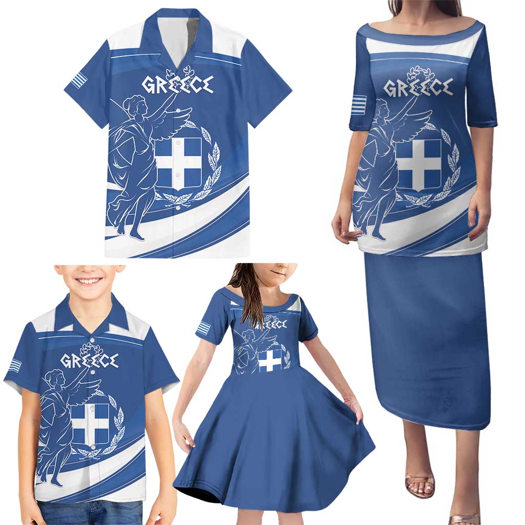 Personalized National Greek Flag Day Family Matching Puletasi and Hawaiian Shirt Elliniki Dimokratia