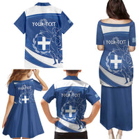 Personalized National Greek Flag Day Family Matching Puletasi and Hawaiian Shirt Elliniki Dimokratia