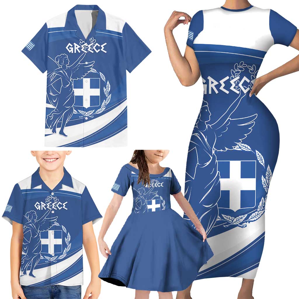 Personalized National Greek Flag Day Family Matching Short Sleeve Bodycon Dress and Hawaiian Shirt Elliniki Dimokratia