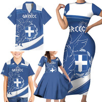 Personalized National Greek Flag Day Family Matching Short Sleeve Bodycon Dress and Hawaiian Shirt Elliniki Dimokratia