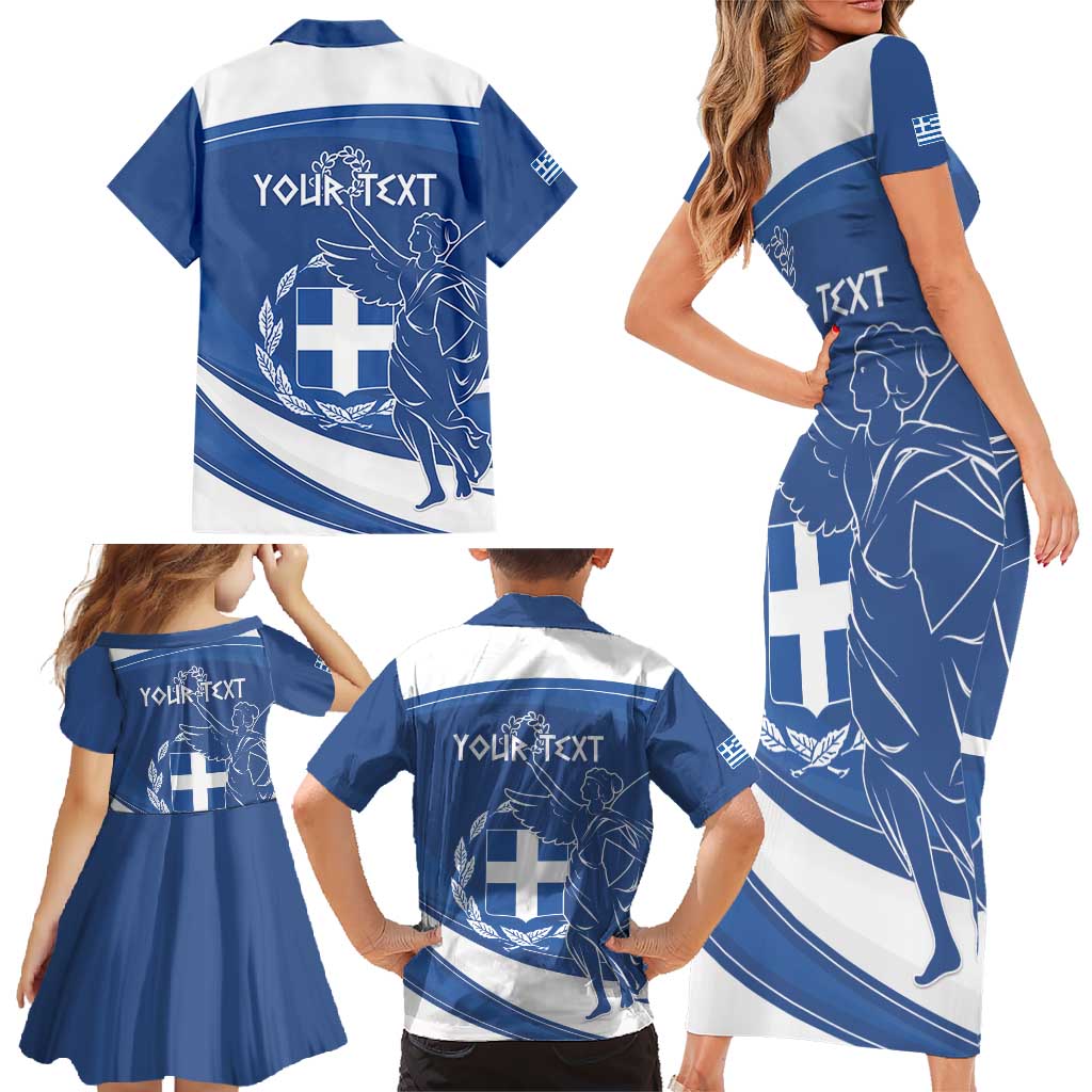 Personalized National Greek Flag Day Family Matching Short Sleeve Bodycon Dress and Hawaiian Shirt Elliniki Dimokratia