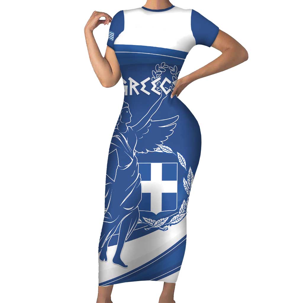 Personalized National Greek Flag Day Family Matching Short Sleeve Bodycon Dress and Hawaiian Shirt Elliniki Dimokratia