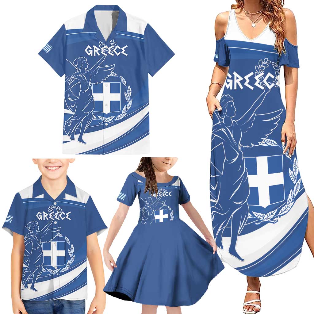 Personalized National Greek Flag Day Family Matching Summer Maxi Dress and Hawaiian Shirt Elliniki Dimokratia
