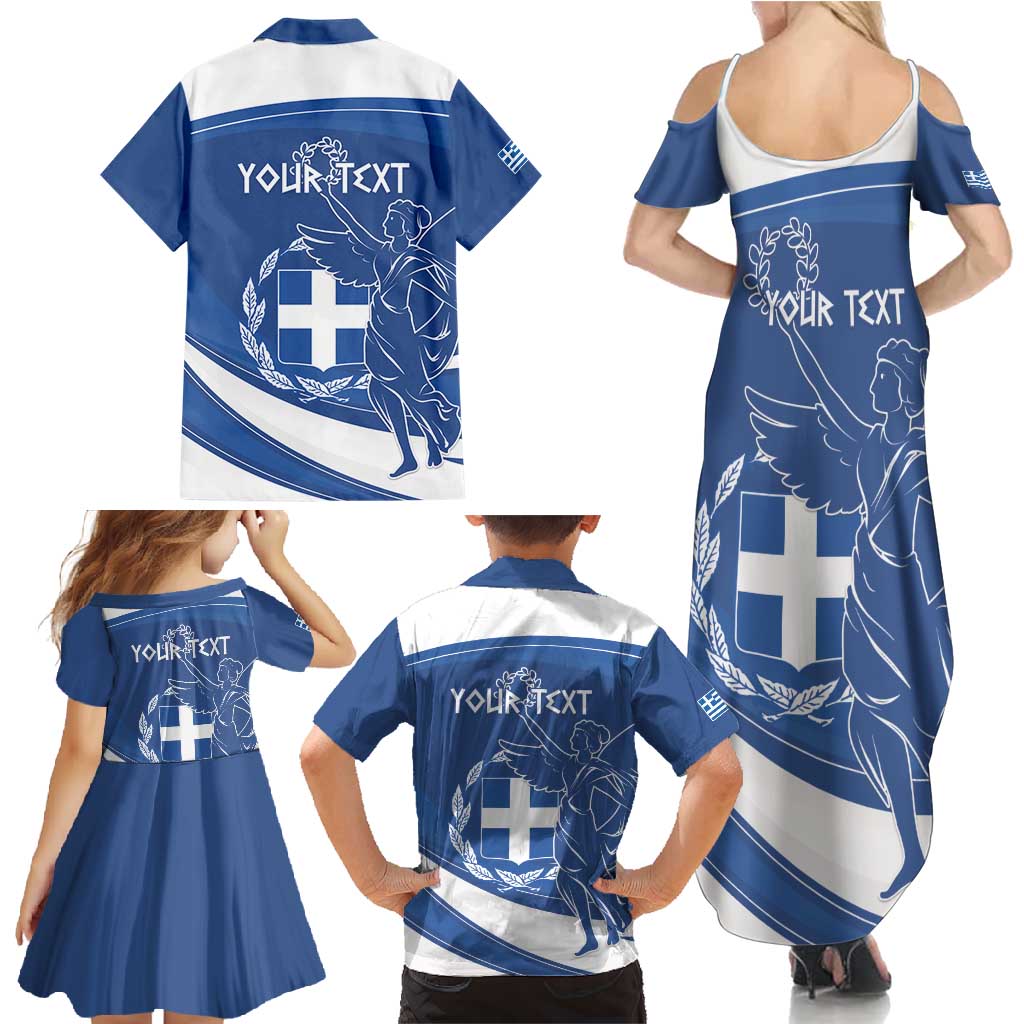 Personalized National Greek Flag Day Family Matching Summer Maxi Dress and Hawaiian Shirt Elliniki Dimokratia