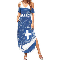 Personalized National Greek Flag Day Family Matching Summer Maxi Dress and Hawaiian Shirt Elliniki Dimokratia