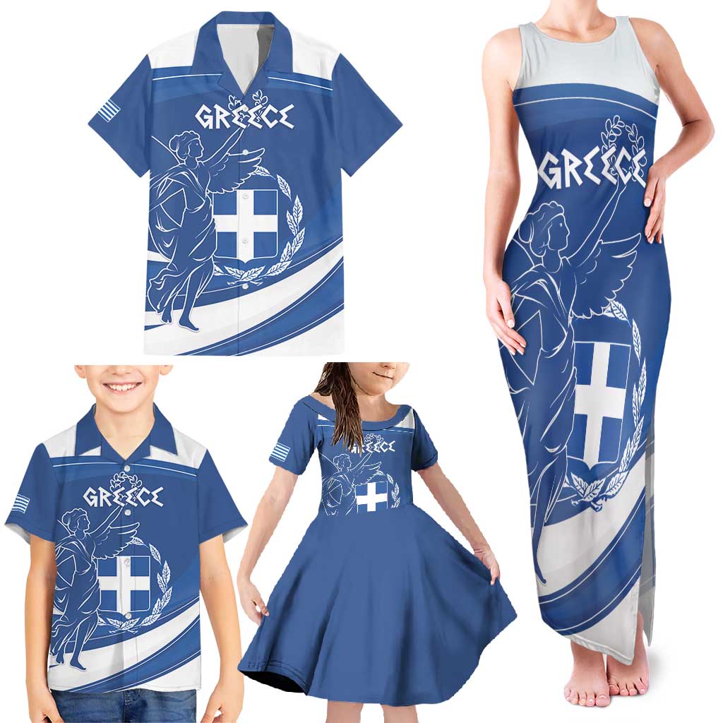 Personalized National Greek Flag Day Family Matching Tank Maxi Dress and Hawaiian Shirt Elliniki Dimokratia
