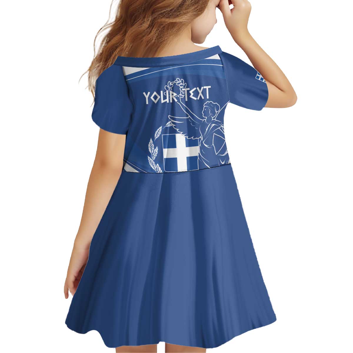 Personalized National Greek Flag Day Kid Short Sleeve Dress Elliniki Dimokratia