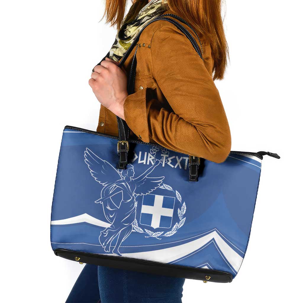 Personalized National Greek Flag Day Leather Tote Bag Elliniki Dimokratia
