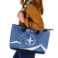 Personalized National Greek Flag Day Leather Tote Bag Elliniki Dimokratia