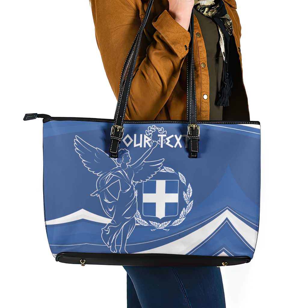 Personalized National Greek Flag Day Leather Tote Bag Elliniki Dimokratia