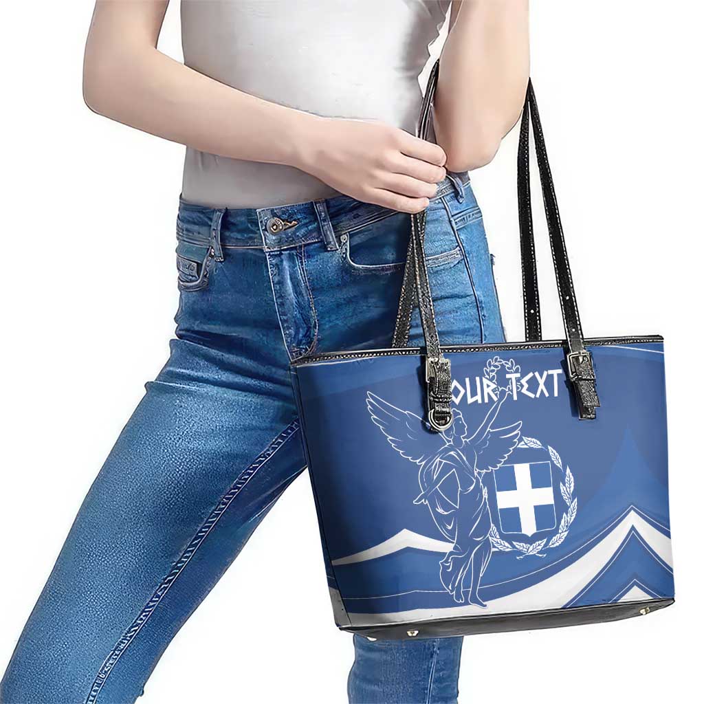 Personalized National Greek Flag Day Leather Tote Bag Elliniki Dimokratia