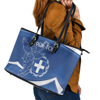 Personalized National Greek Flag Day Leather Tote Bag Elliniki Dimokratia