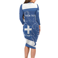 Personalized National Greek Flag Day Long Sleeve Bodycon Dress Elliniki Dimokratia