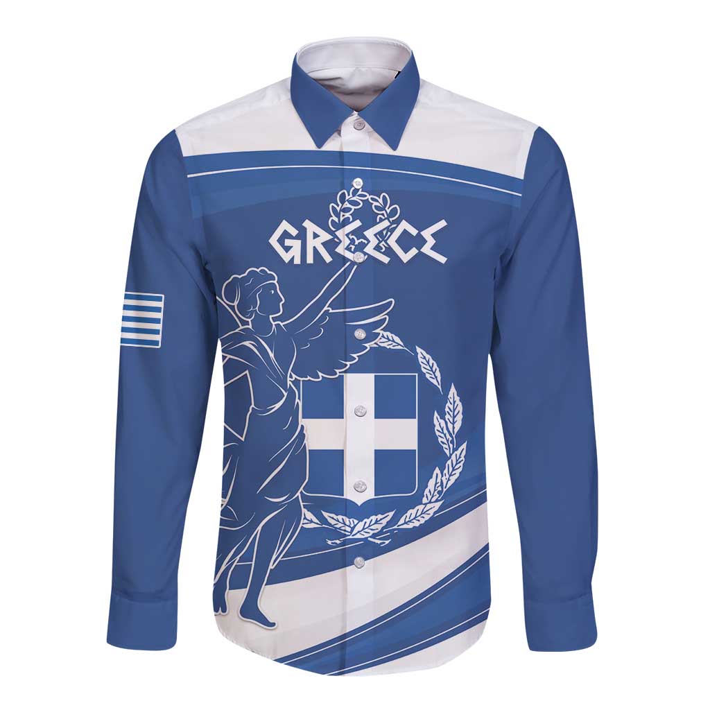 Personalized National Greek Flag Day Long Sleeve Button Shirt Elliniki Dimokratia