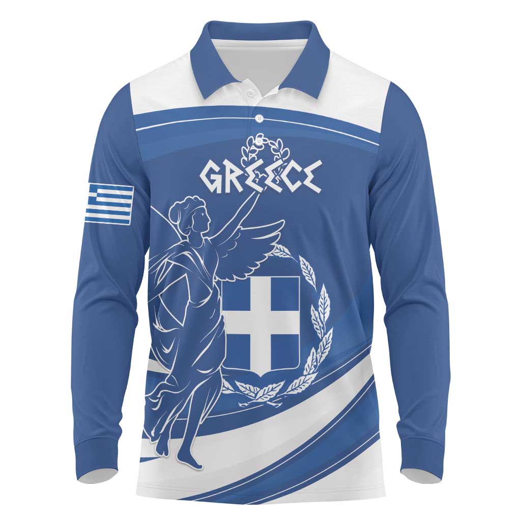 Personalized National Greek Flag Day Long Sleeve Polo Shirt Elliniki Dimokratia