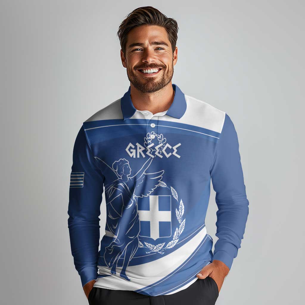 Personalized National Greek Flag Day Long Sleeve Polo Shirt Elliniki Dimokratia