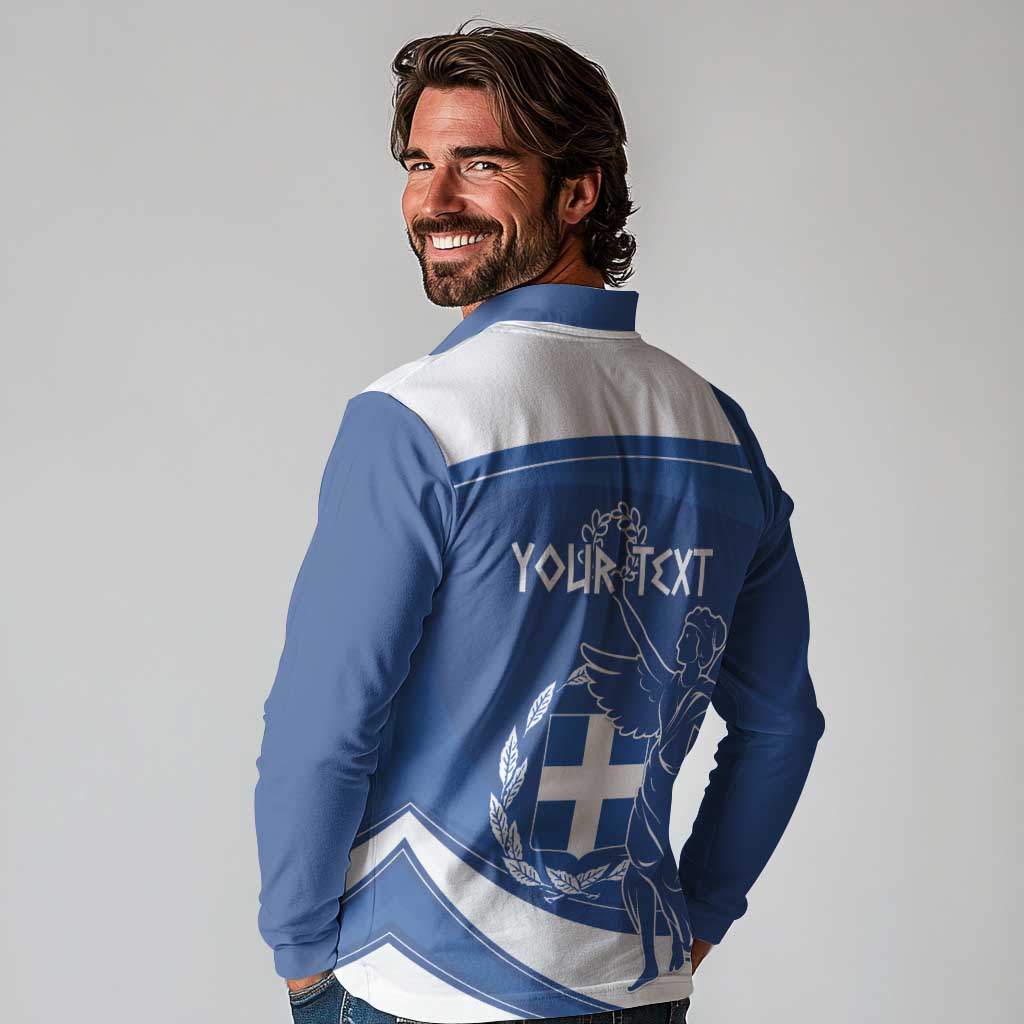 Personalized National Greek Flag Day Long Sleeve Polo Shirt Elliniki Dimokratia
