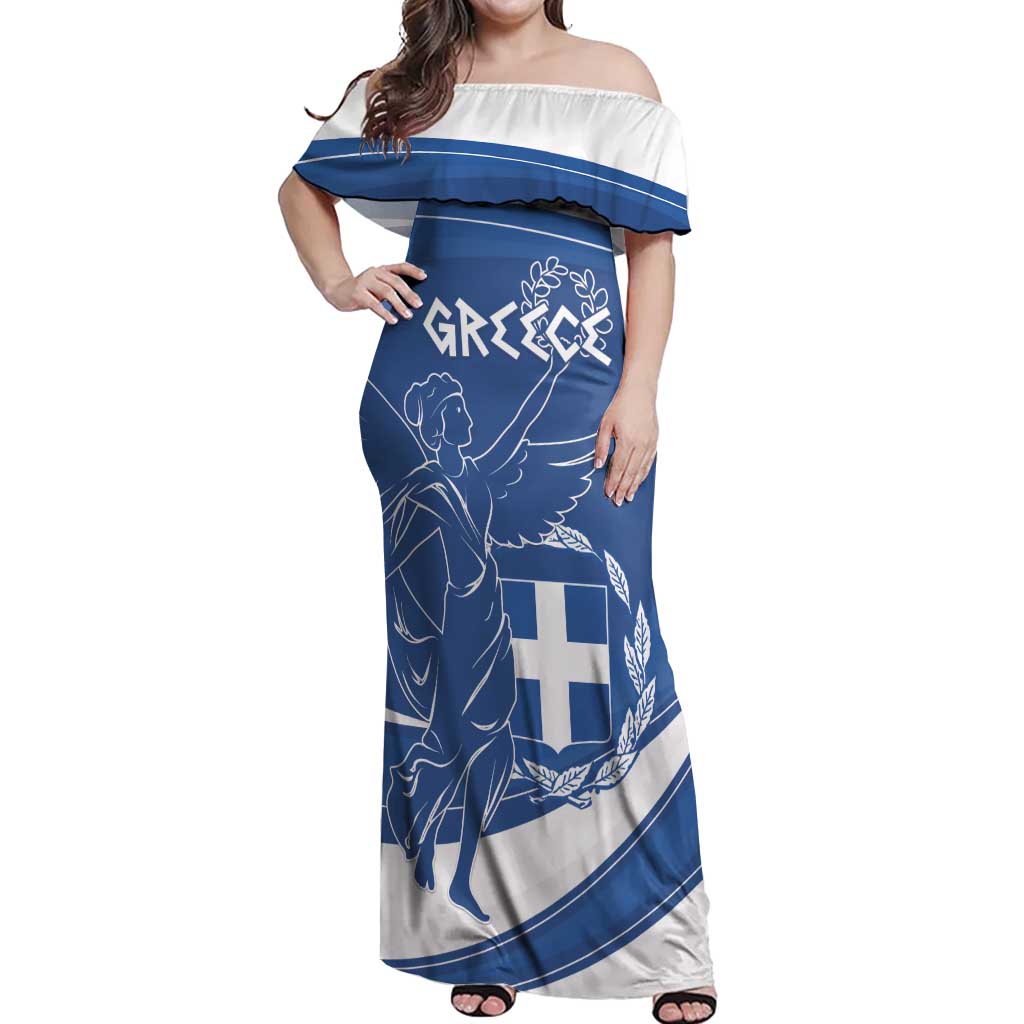 Personalized National Greek Flag Day Off Shoulder Maxi Dress Elliniki Dimokratia