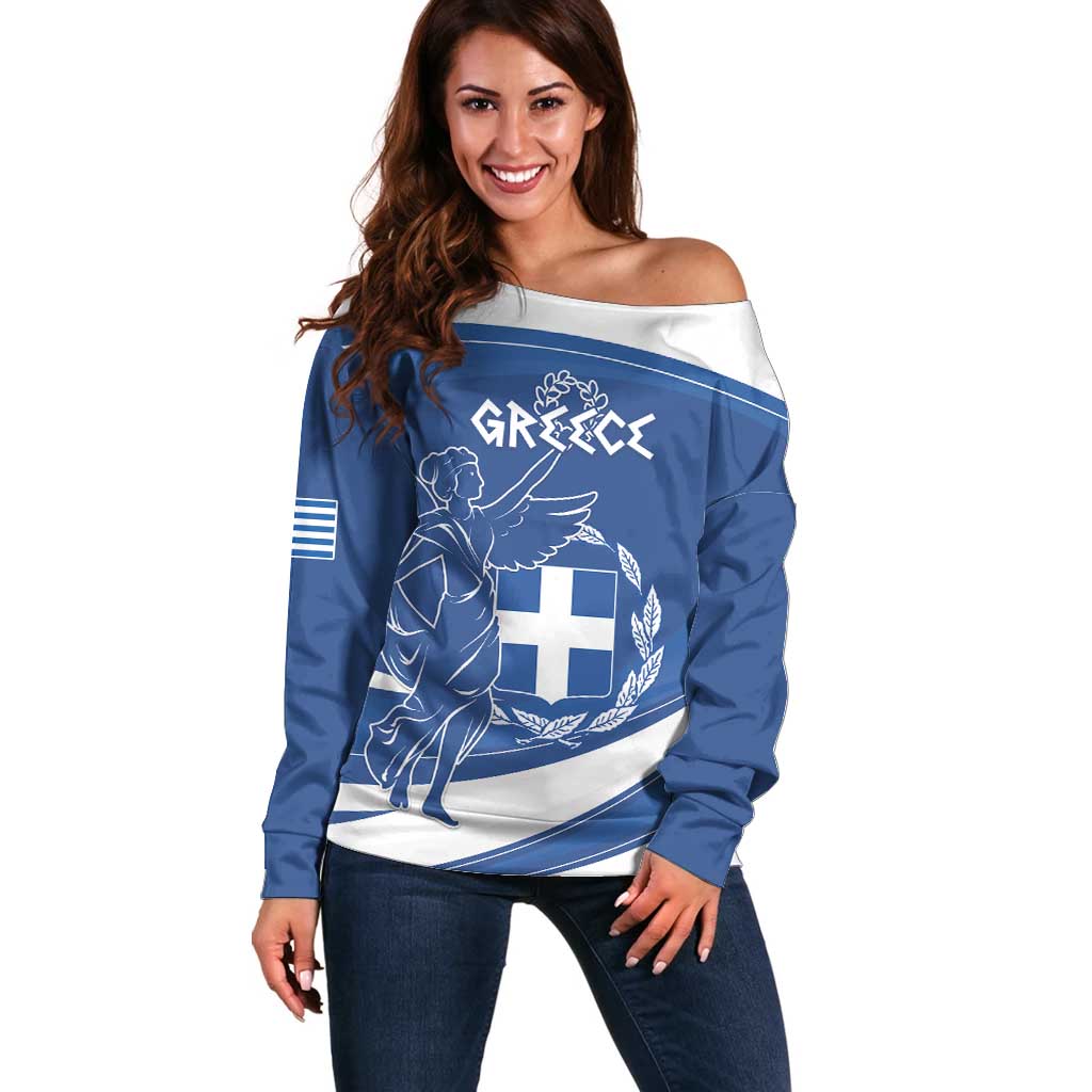 Personalized National Greek Flag Day Off Shoulder Sweater Elliniki Dimokratia