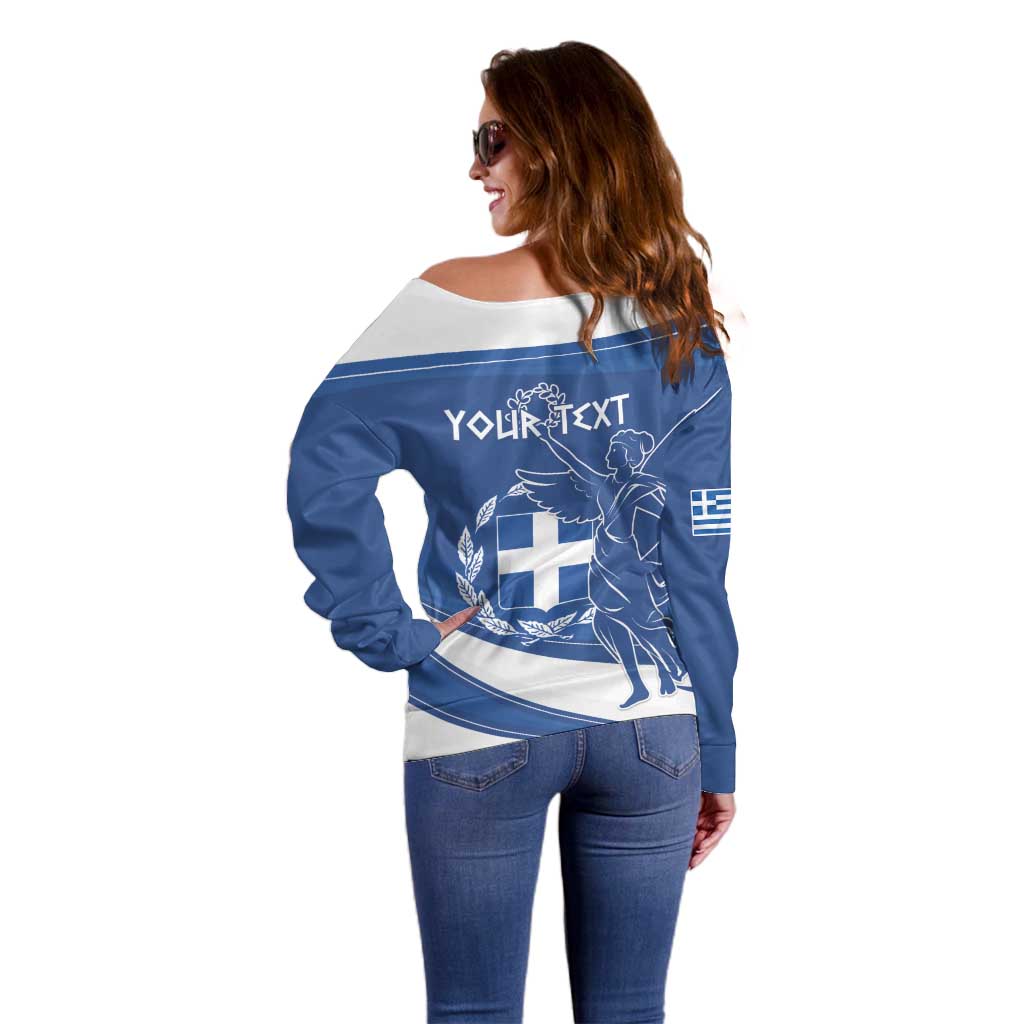Personalized National Greek Flag Day Off Shoulder Sweater Elliniki Dimokratia