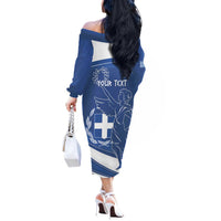 Personalized National Greek Flag Day Off The Shoulder Long Sleeve Dress Elliniki Dimokratia
