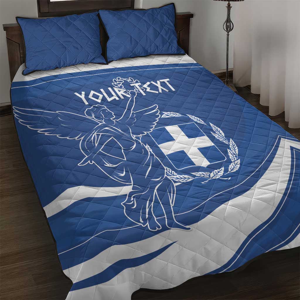 Personalized National Greek Flag Day Quilt Bed Set Elliniki Dimokratia