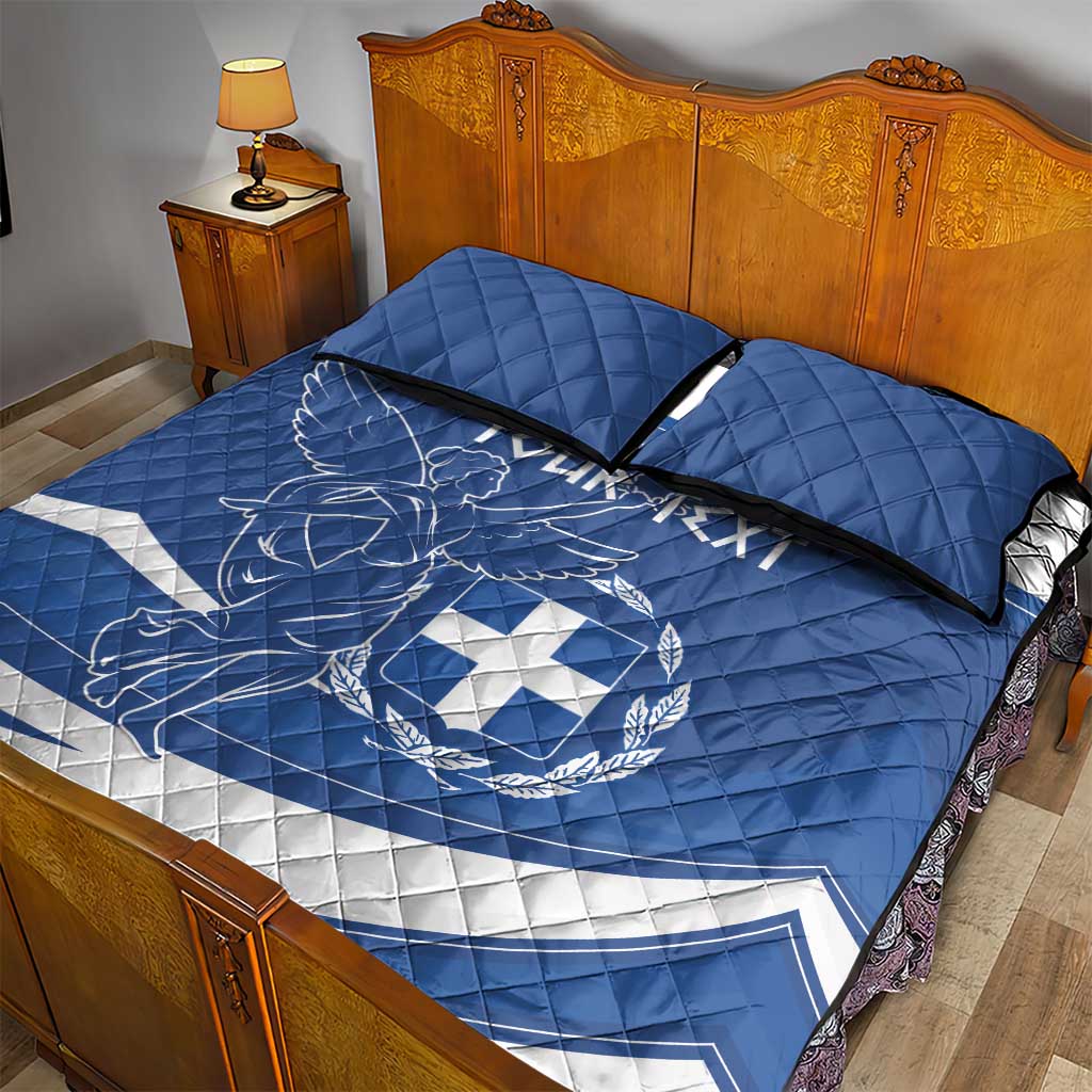Personalized National Greek Flag Day Quilt Bed Set Elliniki Dimokratia