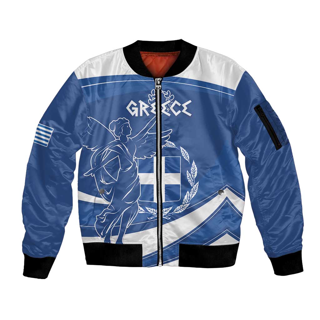 Personalized National Greek Flag Day Sleeve Zip Bomber Jacket Elliniki Dimokratia