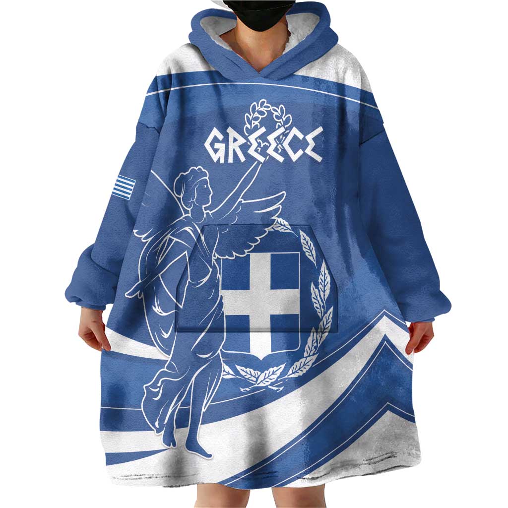 Personalized National Greek Flag Day Wearable Blanket Hoodie Elliniki Dimokratia