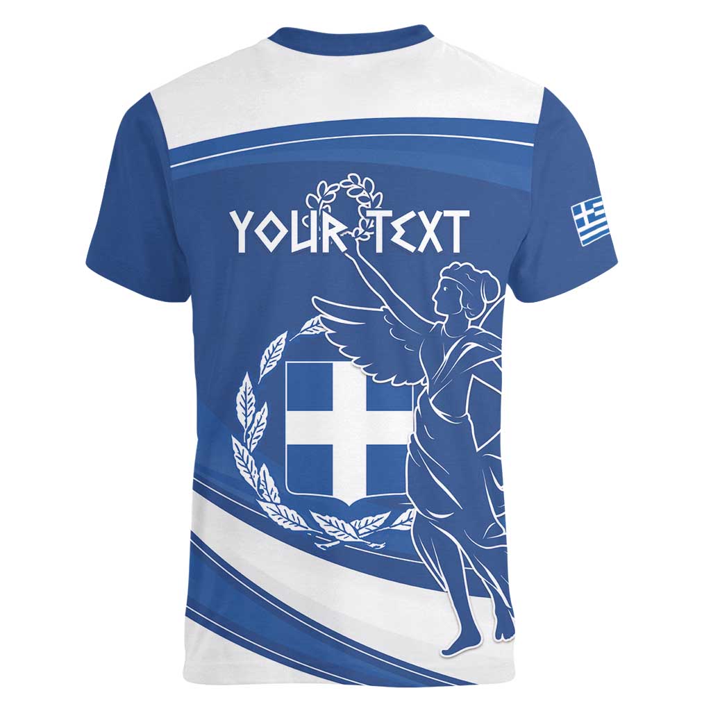 Personalized National Greek Flag Day Women V-Neck T-Shirt Elliniki Dimokratia