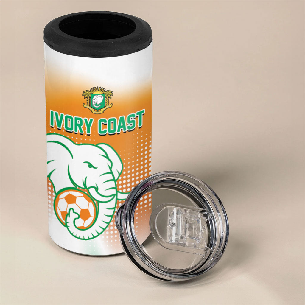 Custom Ivory Coast Football 4 in 1 Can Cooler Tumbler Proud Elephant Fan Edition
