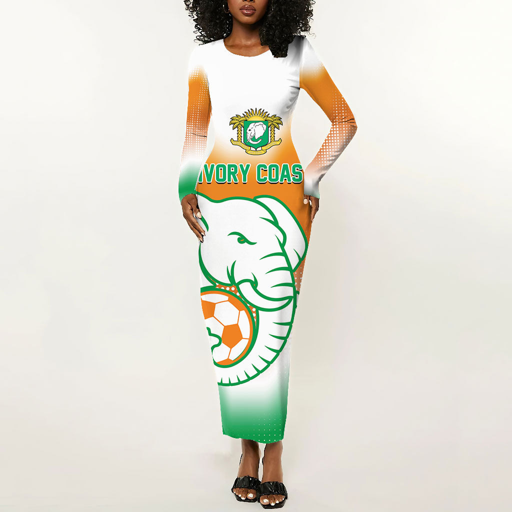 Custom Ivory Coast Football Long Sleeve Bodycon Dress Proud Elephant Fan Edition