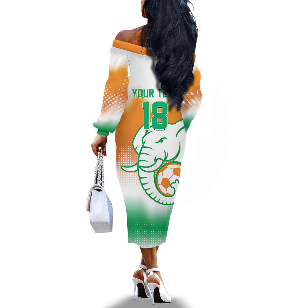 Custom Ivory Coast Football Off The Shoulder Long Sleeve Dress Proud Elephant Fan Edition
