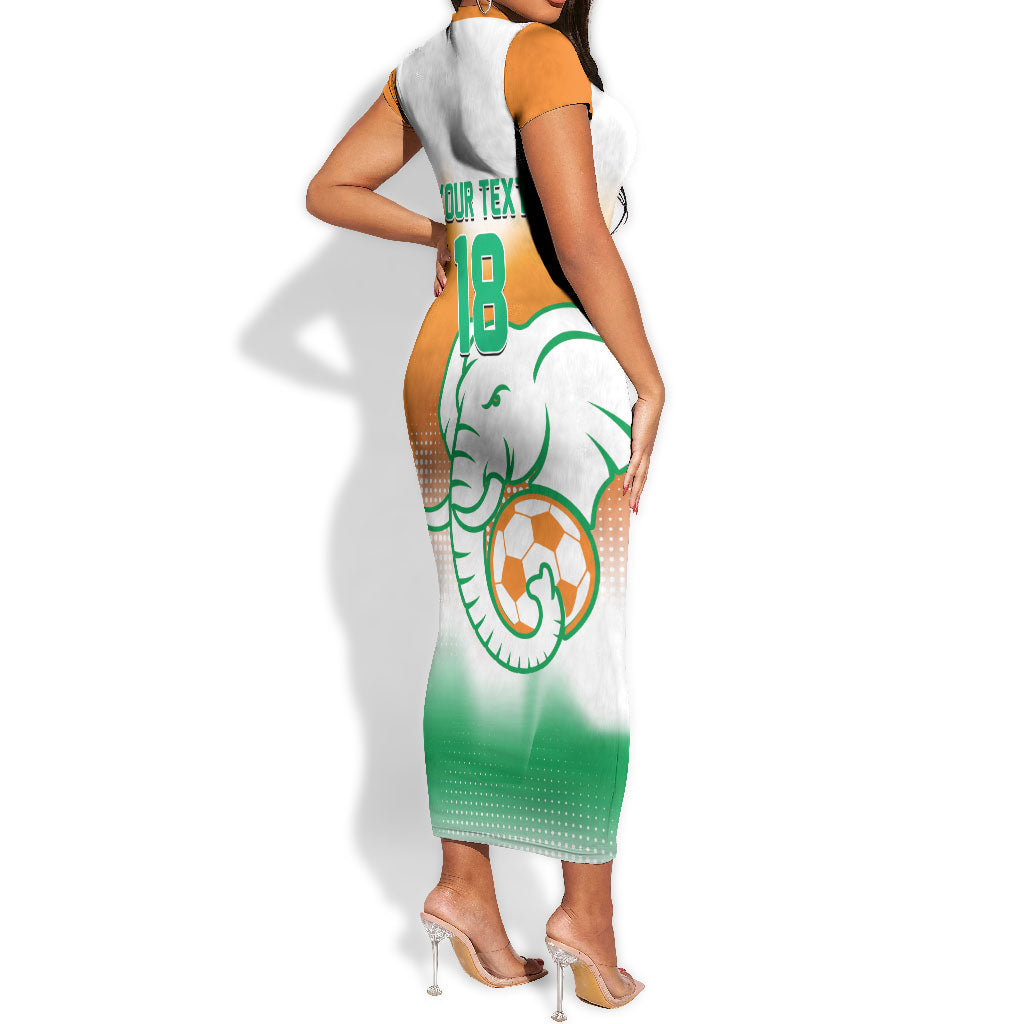 Custom Ivory Coast Football Short Sleeve Bodycon Dress Proud Elephant Fan Edition