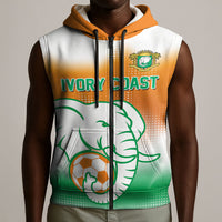 Custom Ivory Coast Football Sleeveless Zip Hoodie Proud Elephant Fan Edition