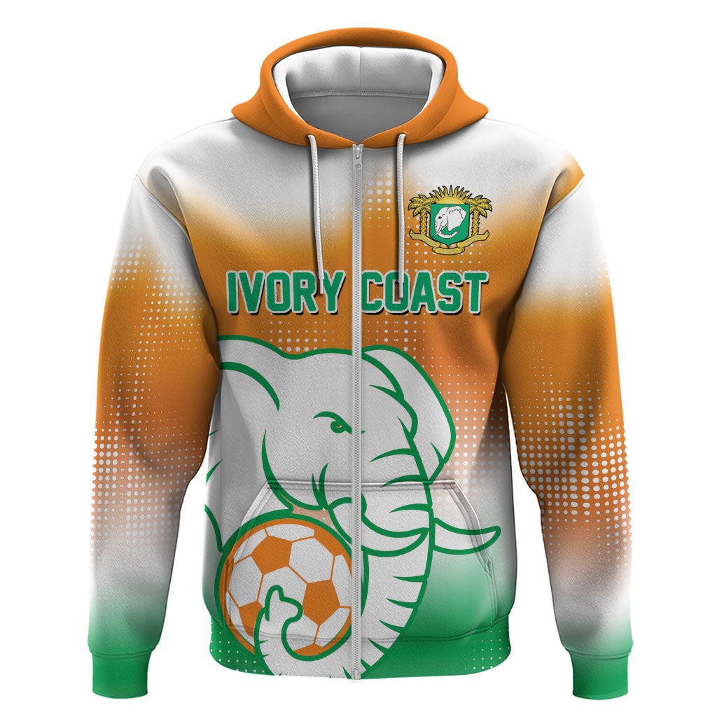 Custom Ivory Coast Football Zip Hoodie Proud Elephant Fan Edition