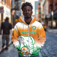 Custom Ivory Coast Football Zip Hoodie Proud Elephant Fan Edition