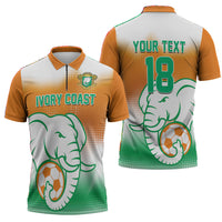 Custom Ivory Coast Football Zipper Polo Shirt Proud Elephant Fan Edition