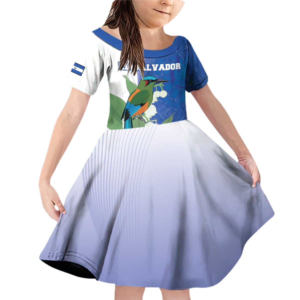 Personalized El Salvador Turquoise Browed Motmot Family Matching Off Shoulder Short Dress and Hawaiian Shirt With Yucca Flowers - Wonder Print Shop